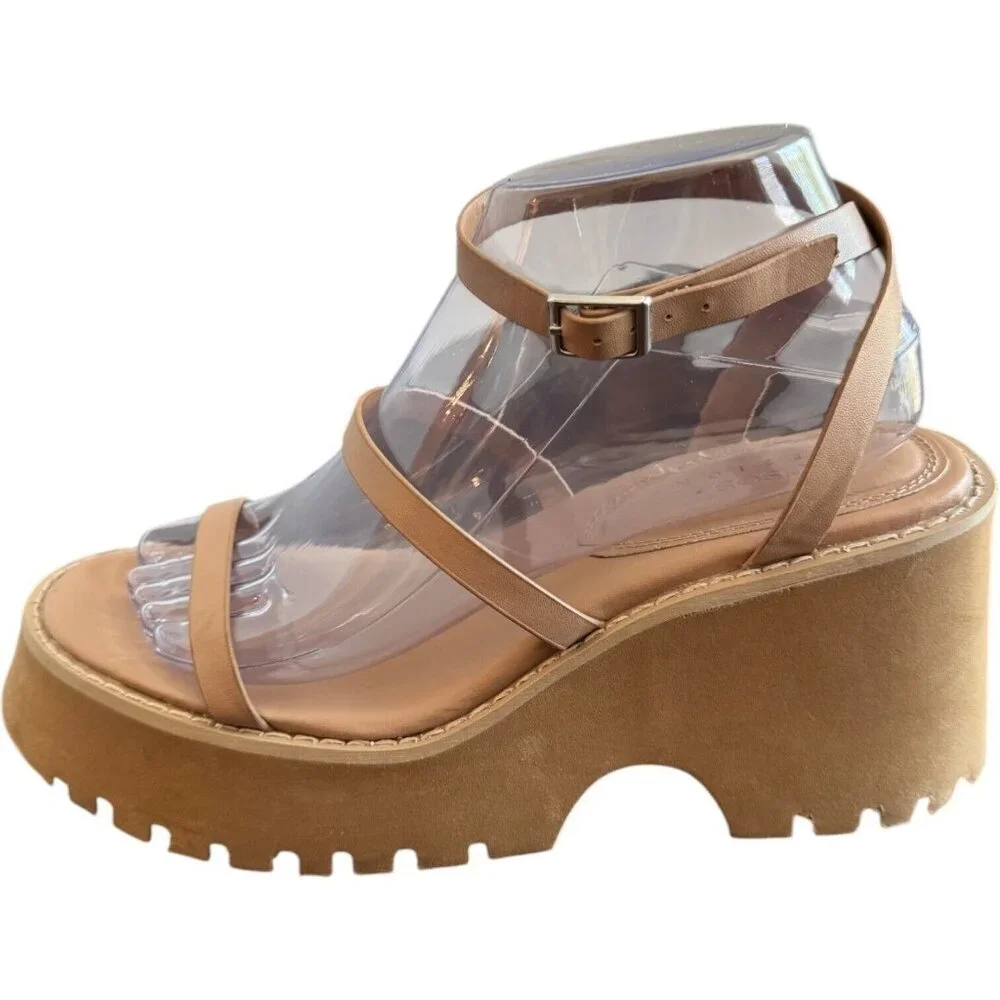 🪻BOGO🪻 ASOS DESIGN‎ Trip Triple Strap Chunky Platform Sandals Beige Size 8.5